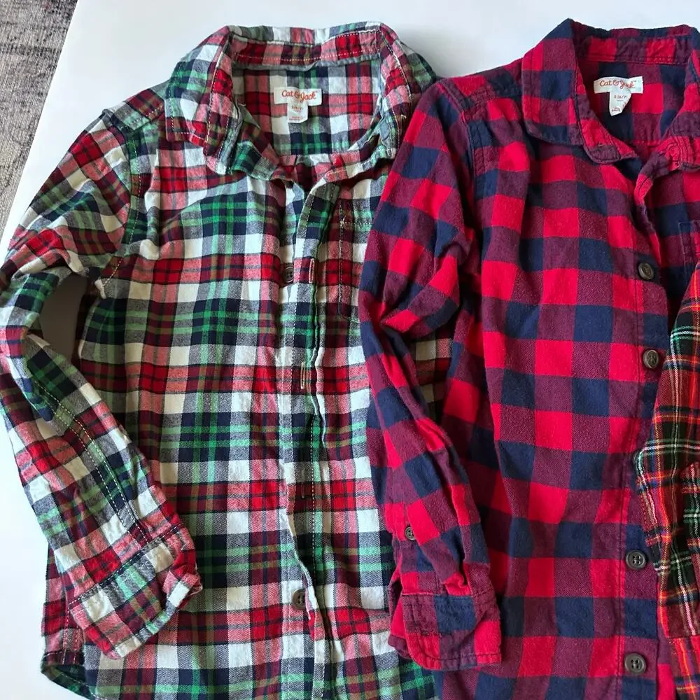 Cat & Jack Plaid Holiday Dress Shirt Bundle - Size Small